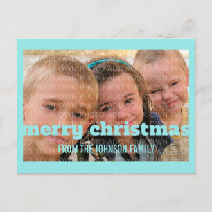 Aqua Typography Merry Christmas Photo Postcard