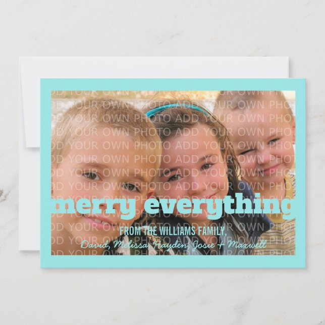 Aqua Typography Merry Everything Photo Card (Front)
