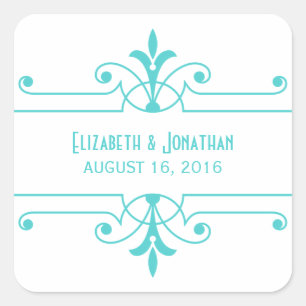 Aqua v2 Fancy Ornamental Wedding Stickers