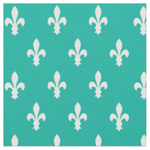 Aqua Victorian Fleur de Lys Fabric