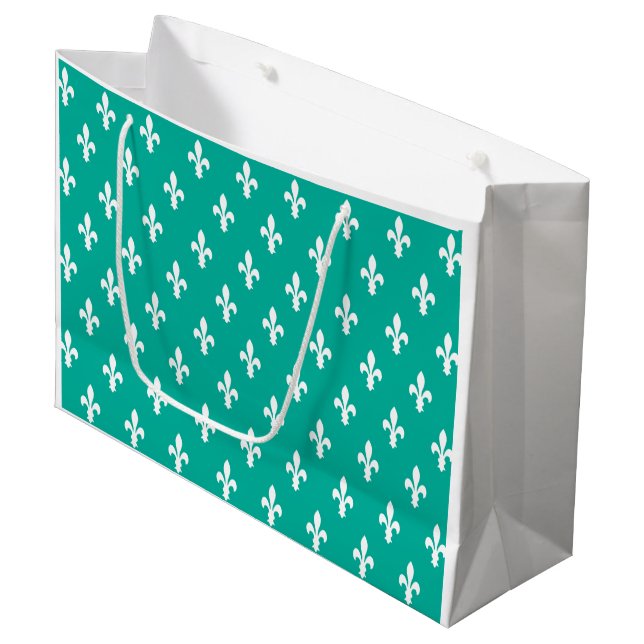 Aqua Victorian Fleur de Lys Large Gift Bag (Front Angled)