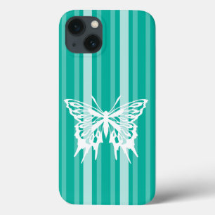 Aqua Victorian Stripe with Butterfly iPhone 13 Case