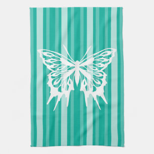 Aqua Victorian Stripe with Butterfly Kitchen Towel
