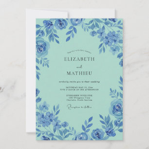 Aqua Vine Painted Wedding Invitation