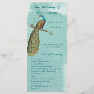 Aqua Vintage Bird Wedding Program Order of Service