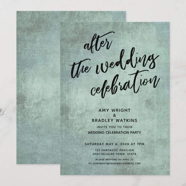 Aqua Vintage Casual After the Wedding Celebration Invitation (Front/Back)