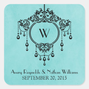 Aqua Vintage Chandelier Wedding Stickers