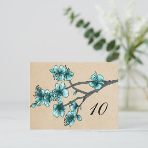Aqua Vintage Cherry Blossoms Numéro de table Carte