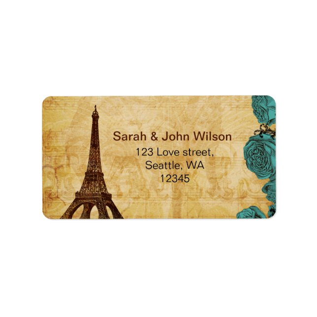 aqua vintage eiffel tower Paris address labels (Front)