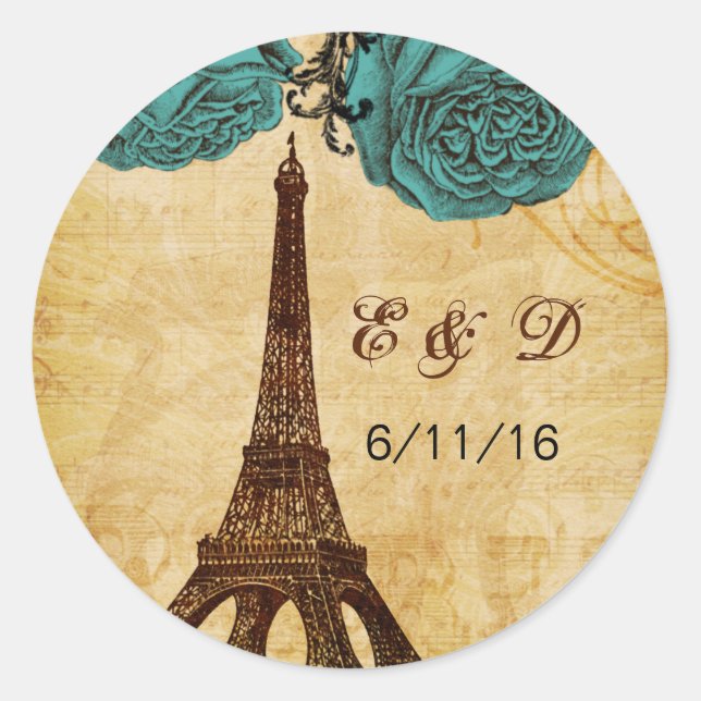 aqua vintage eiffel tower Paris envelopes seals (Front)