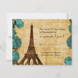 aqua vintage eiffel tower Paris wedding rsvp Card