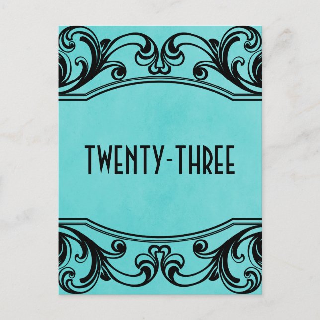 Aqua Vintage Swirls Table Number Postcard (Front)