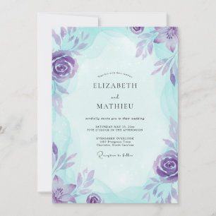 Aqua Violet Painted Wedding Invitation