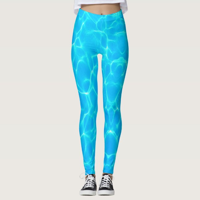 Aqua Water Pattern With Reflection Waves Leggings (Front)