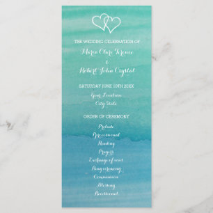 Aqua watercolor beach wedding ceremony program