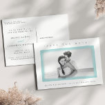 Aqua Watercolor Border | Photo Save the Date Announcement Postcard<br><div class="desc">Say yes to these beautiful save the date postcards and announce your big day to friends and family in coastal chic style! Elegant beach style save the date postcards feature your favourite horizontal orientation engagement photo framed by freehand watercolor brush swashes in sheer seaglass aqua. Personalize with your names, wedding...</div>