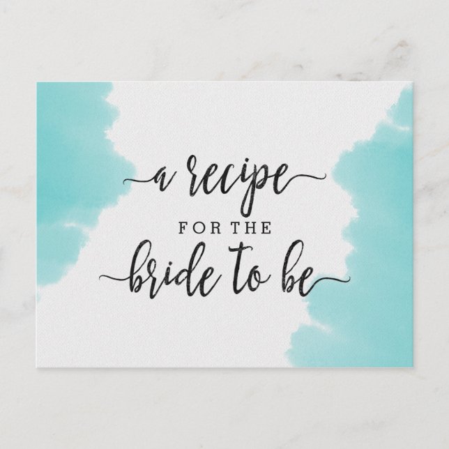 Aqua Watercolor Brush Bridal Shower Recipe Card (Front)