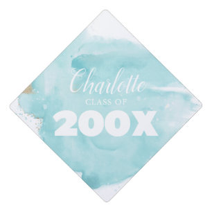 Aqua Watercolor Graduation Tassel Topper