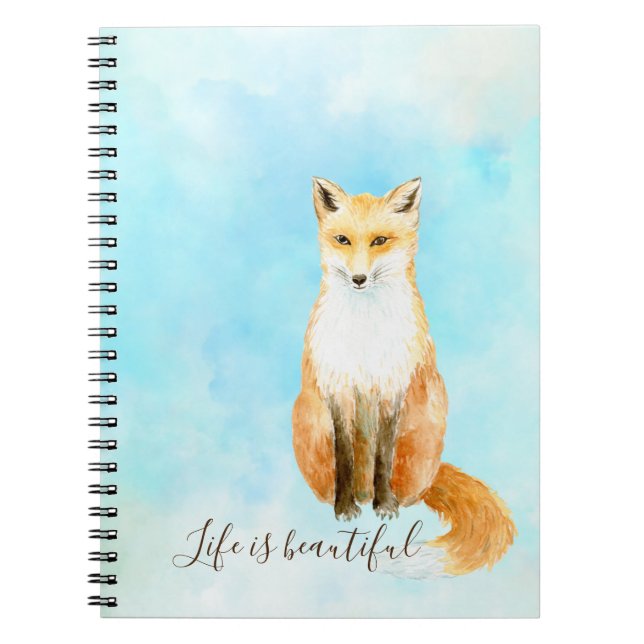 Aqua Watercolor Orange Fox             Notebook (Front)