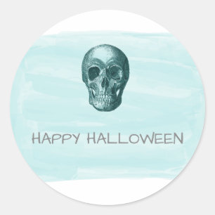 Aqua Watercolor Skull Halloween Stickers