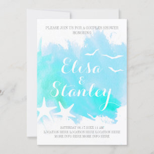 Aqua watercolor, starfish wedding couples shower invitation