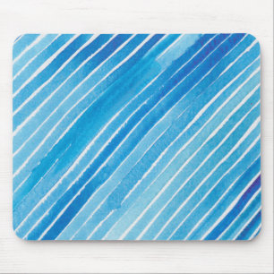 Aqua Watercolor Stripes Mouse Pad