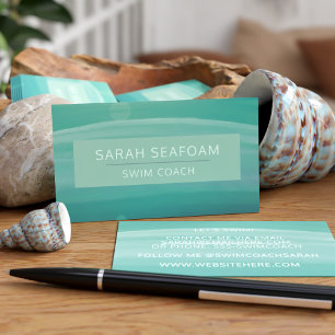 Aqua Watercolor Swim Coach Business Cards