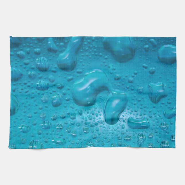 Aqua Waterdrops on Glass:- Kitchen Towel (Horizontal)