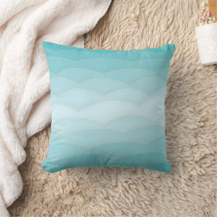 Aqua Wave Gradient   Modern Ocean Pattern Throw Pillow