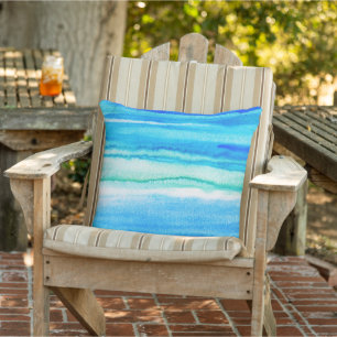 Aqua Waves Acrylic Watercolor Abstract Pillow
