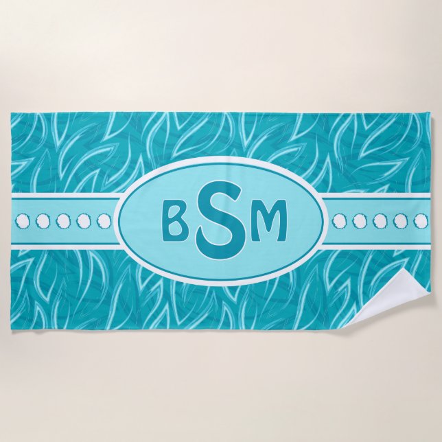 Aqua Waves Monogram Beach Towel (Front)