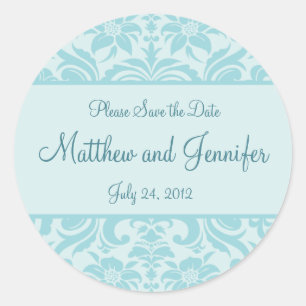 Aqua Wedding Announcement Save the Date Reminder Classic Round Sticker