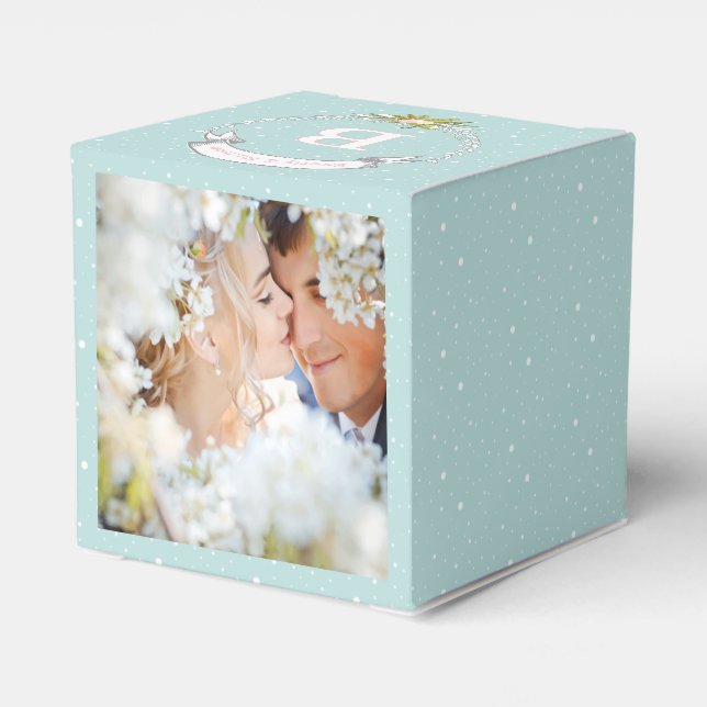 Aqua Wedding Favour Box Your Photos Monogram Names (Back Side)