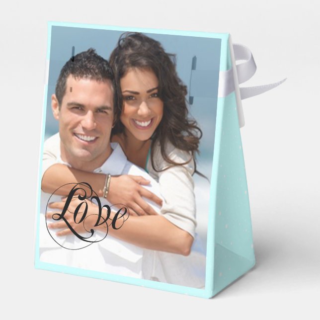 Aqua Wedding Favour Box Your Photos Monogram Names (Back Side)