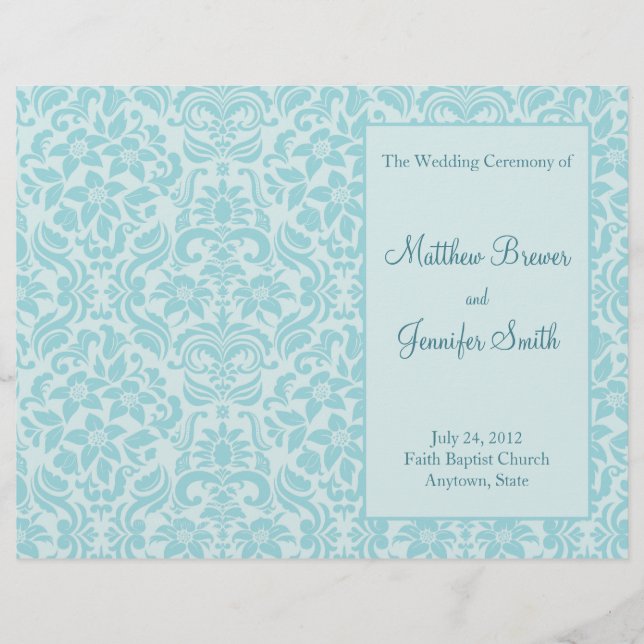 Aqua Wedding Order of Service and Ceremony Program (Front)