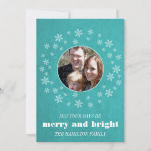 Aqua Whimsical Snowflakes Photo Flat Card