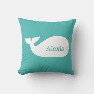 Aqua Whimsical Whale Personalized Children's Throw Pillow