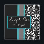 Aqua White Black Damask Wedding Invitations Magnet<br><div class="desc">Aqua White Black Damask Wedding Invitations</div>