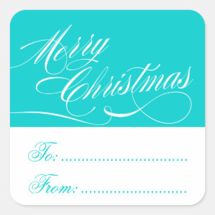 AQUA WHITE CHRISTMAS GIFT TAG STICKERS