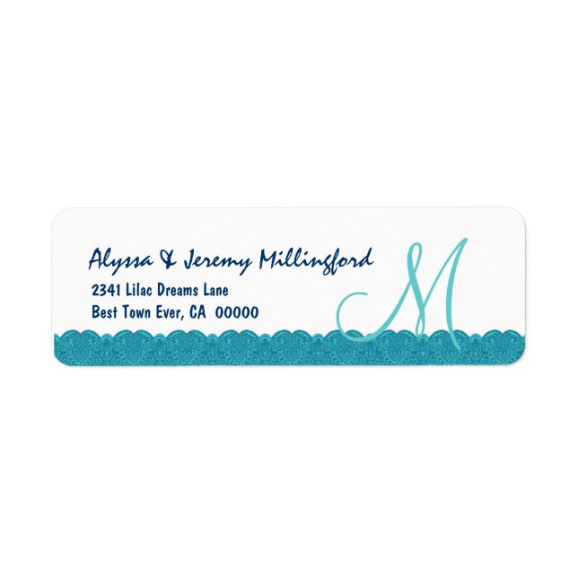 Aqua White Damask Monogram Lace Wedding E340 (Front)