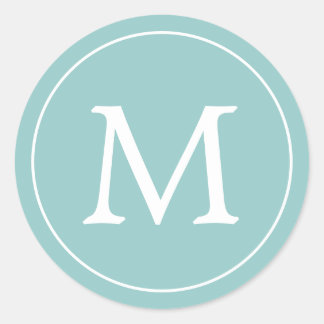 Aqua White Elegant Monogram Classic Round Sticker