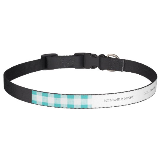 Aqua White Gingham Pattern Pet Collar