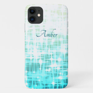 Aqua White Gradient Glow Sparkles Personalized iPhone 11 Case