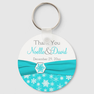 Aqua, White, Grey Snowflake Thank You Key Chain
