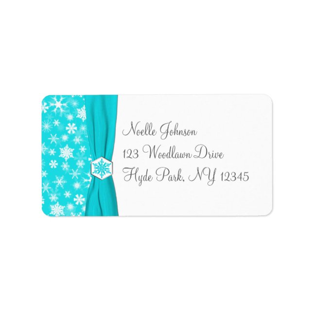Aqua, White, Grey Snowflakes Address Label (Front)