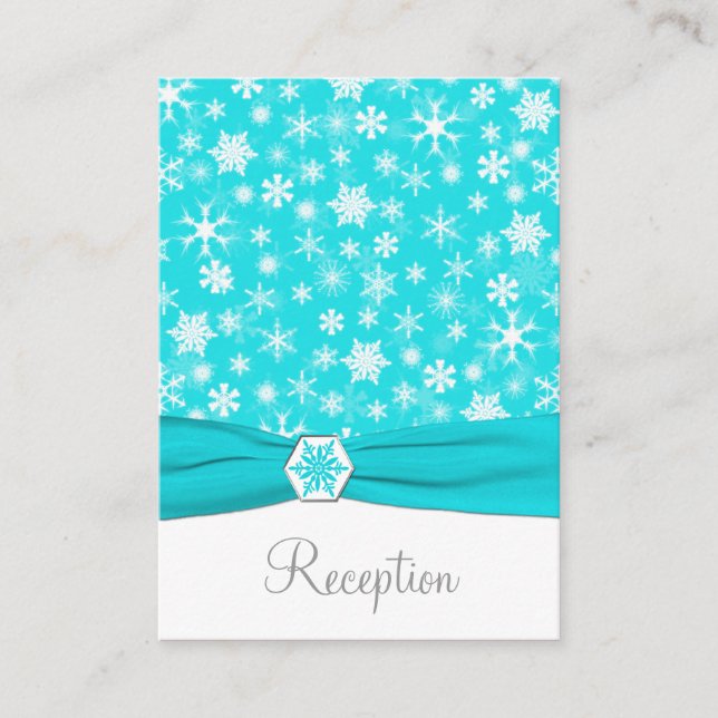 Aqua, White, Grey Snowflakes Enclosure Card (Front)