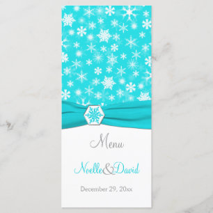 Aqua, White, Grey Snowflakes Menu Card