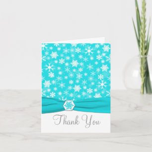 Aqua, White, Grey Snowflakes Thank You Note Card
