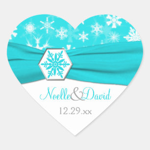 Aqua, White, Grey Snowflakes Wedding Sticker