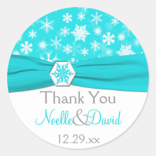 Aqua, White, Grey Snowflakes Wedding Sticker